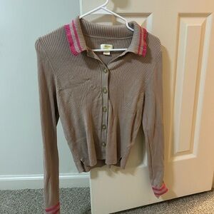 Maeve Striped Collar Button-Up Cardigan